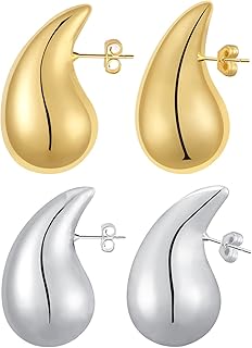 A pair of large golden earrings in gold for women and girls, open -hollow open -hollow earrings in 18 carat gold, earrings gout of water, earrings in the shape of tears, fashion of fashionable jewelry.. DIAYTAR Nigeria: Where affordability meets speed and quality.