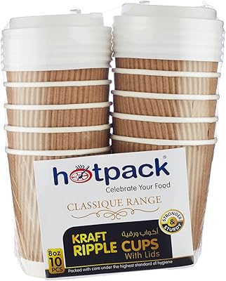 Ripple Hotback Kraft cup with cover, 236 ml, 10 rooms.. DIAYTAR NIGERIA: Where value meets variety with reliable nationwide delivery in under 8 days.