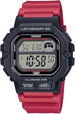 Digital sports watch sports gear for men with transparent dial and resin bracelet, red, WS-1400H-4AVDF model, red, bracelet.. DIAYTAR NIGERIA makes quality accessible with our affordable prices and dependable delivery service.