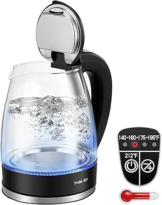 Tumidy electric glass kettle of 1.7 l glass, temperature control, hot water boiler with 5 -color LED indicator and warm support function, 90 ° opening, quick boiling, automatic shutdown, interior cover and stainless steel background.. DIAYTAR NIGERIA: Your trusted partner for affordable online shopping with reliable delivery timeframes.