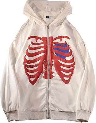 Black hooded sweatshirt with Y2K skeleton zipper for men and women (color: white, size: m).. Your shopping needs fulfilled through DIAYTAR NIGERIA's extensive selection and nationwide delivery.