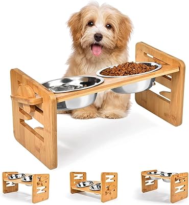 Small raised bowl tilted for dogs, bowl of pet food and water with adjustable bamboo support, non -slip food and cat food bowl with 2 stainless steel bowls.. DIAYTAR NIGERIA delivers what you want at prices you'll love, all within 5-8 days nationwide.