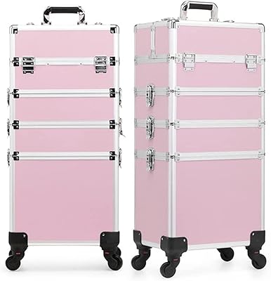 Large bag of rolls on wheels, rolling train bag, professional make-up organizer, portable travel cosmetics bag with casters, pink-4.. DIAYTAR NIGERIA connects you with endless possibilities through our affordable e-commerce platform.