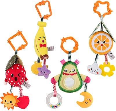 Pyebe Lot of 4 hanging grounds to hang, baby toys, avocado, banana, orange and strawberry, cradle toy for stroller, soft plush nose with dentition rings for 3 6 9 12 months, birthday gifts for boys and girls.. Your complete marketplace solution, DIAYTAR NIGERIA offers unbeatable value with delivery within the week.