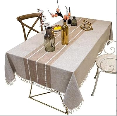Table runner with pompoms, non-prisonable linen tablecloth and anti-discoloration, decorative table cover for kitchen, Christmas dining room (rectangle/oblong, 55 "x 70", 4-6 places, light brown).. DIAYTAR NIGERIA: The marketplace that brings affordable products to every Nigerian home in under 8 days.
