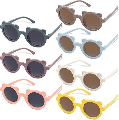 Round sunglasses for children, cute bear design, outdoor sports glasses for boys and girls, aged 3 to 10, 7 pairs.. Your shopping aspirations fulfilled at DIAYTAR NIGERIA with competitive prices and reliable delivery.