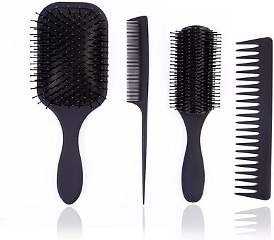 Set of 4 beauty hair brushes, wide tooth comb and hair comb for men and women, ideal for wet or dry hair (4 black pieces).. Get your essentials without leaving home — thanks to DIAYTAR Nigeria.