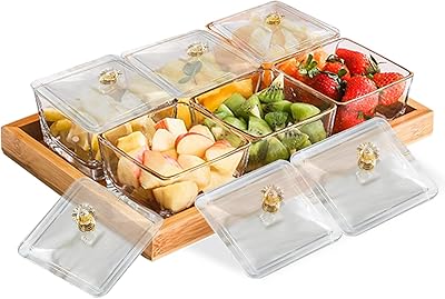 Set of glass snacks with tray, nut storage tray, fruit bowl, sweets and snacks, large plate with lid, perfect glass dishes for weddings and family celebrations by Okoz.. Experience the power of choice with DIAYTAR NIGERIA's extensive catalog and reliable delivery service.