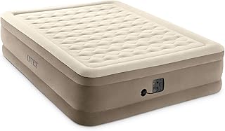 Ultra soft Intex Fiber Tech Inflatable mattress with integrated pump and nested, dark beige, 18 inches.. Order today, receive this week — shopping with DIAYTAR Nigeria is that simple.