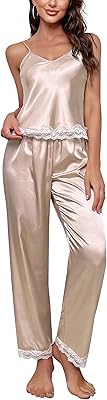 Long pajama set in united lace satin for women, high caraco and pants.. Experience retail therapy without the financial stress at DIAYTAR NIGERIA's affordable e-commerce platform.