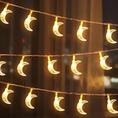 Chain of lights Modali 100 LED Ramadan, Ramadan lights in the shape of stars and moon, Ramadan decorations for the house, expandable for interior and exterior places, party, tree, garden, EID, Islamic wall decoration (moon).. Join thousands of satisfied shoppers on DIAYTAR Nigeria.