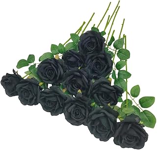 ETFL Set of black artificial flowers 12 pieces, false black silk flowers for black wedding festival decoration, artificial flowers in black plastic, black bouquet (black).. DIAYTAR NIGERIA: Where affordability and variety come together with nationwide 5-8 day delivery.