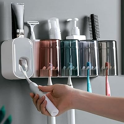 Wall toothbrushes with a little bulky multifunction distributor with 4 cups and gym for bathroom (white).. Find quality and variety without breaking the bank — only on DIAYTAR Nigeria.