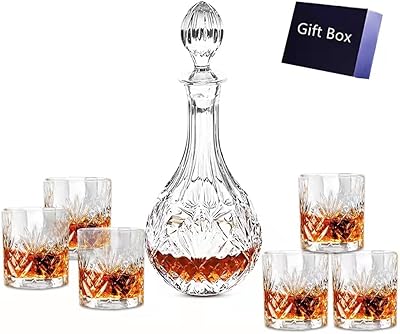 Cristal whiskey carafe and 6 liqueur glasses, carafe with elegant glass liquor, perfect engraved decanters for Bourbon, Brandy and Vodka, Bourbon Gifts for Men.. Forget the long lines — DIAYTAR Nigeria is always open for shopping.