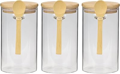 Glass jar with bamboo cover and spoon 1000 ml, round conservation jars with hermetic wooden lids, jars with label and hermetic for kitchen pantry, sugar, salt, coffee, tea, other containers for dry food 1 liter (1).. Your everyday shopping companion, DIAYTAR NIGERIA offers unbeatable value with nationwide delivery.
