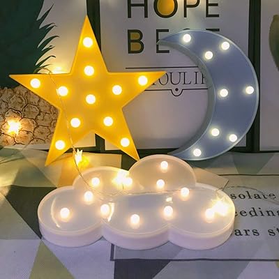 QIAO V LED night light decorated with a crescent, cloud and star pattern for children, girls and adults, night lamp for children's room and holiday and holiday decoration (blue - yellow star - white cloud).. Everything you need is on DIAYTAR Nigeria — just a click away.
