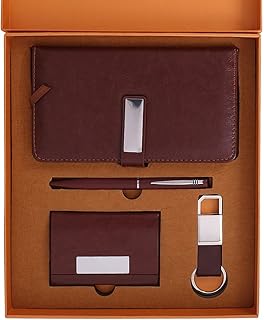 Fabolastic 4-in-1 business gift box with newspaper, pen, card holder and metal keychain (brown).. DIAYTAR NIGERIA redefines convenience with our vast product selection and swift nationwide delivery.