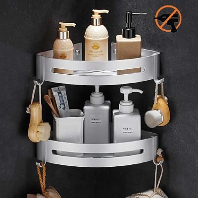 Home-Neat bathroom corner shelves, storage basket for aluminum shower organizer without herds with hooks, pack of 2.. Experience shopping without limits at DIAYTAR NIGERIA, where affordability meets convenience in just days.