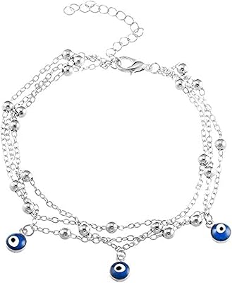 Ankle bracelet in pearls blue Turkish blue eyes for women, ankle bracelet with necklace and bracelet, gift jewelry, single size, silver plated, multi-Pierre.. DIAYTAR NIGERIA: Your affordable gateway to thousands of products delivered within a week.