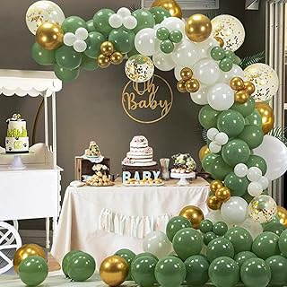 Set of 121 green sage balloons, golden confetti balloons and chrome gold metallic latex balloons for prenatal party, wedding, birthday decoration.. DIAYTAR NIGERIA: Your gateway to affordable products delivered reliably across Nigeria.