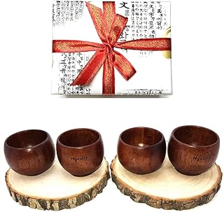 4 pieces of glass of soju lacquered in natural solid wood cup.. Experience the joy of convenient shopping with DIAYTAR NIGERIA's vast selection and quick delivery service.