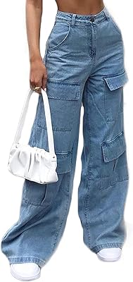 Large straight pants with wide legs for women Y2K, cargo pants in classic denim.. Shop from anywhere in Nigeria and receive your DIAYTAR purchases at affordable prices within a week.