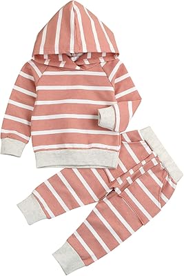 Set of winter clothing for little girl made up of a long-sleeved striped sweatshirt, sweatshirt and pants for newborn and young children, pink.. DIAYTAR NIGERIA: Where every purchase is affordable and delivery is always within a week.
