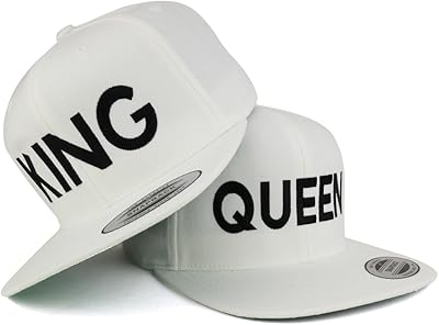 Trendy Apparel Shop Flat Hat embroidered King and Queen with broken white rear ribbon - Lot of 2 - Black thread, others.. From office supplies to fashion — DIAYTAR Nigeria brings it fast.
