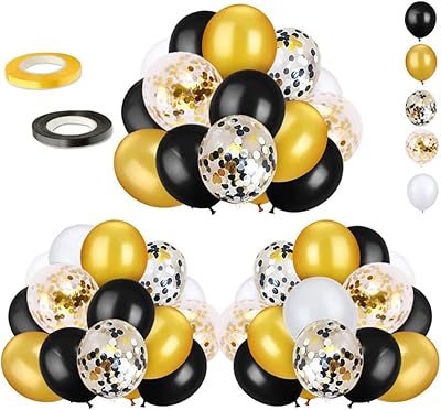 Set of black confetti balloons and golden beautiful 12 inch and balloons with golden confetti with strips of balloons to obtain a diploma, a birthday, a prenatal party, 72 pieces.. Shop with purpose at DIAYTAR NIGERIA and discover a world of products at budget-friendly prices.