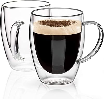 Borosilicate glass cups with double wall with handle, perfect for cappuccino, tea, latte, espresso and hot drinks. (350 ml of 2).. DIAYTAR NIGERIA brings the market to your fingertips with affordable prices and swift delivery services.