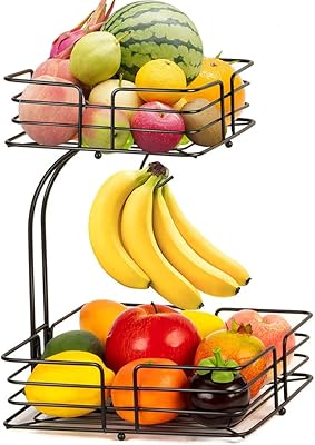 Square storage basket on two levels for fruits and vegetables with banana hanger, black.. Shop confidently with Nigeria's most trusted e-commerce platform, offering swift and affordable delivery.