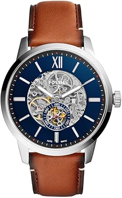 Townsman Fossil for men's watch, 48 mm housing size, automatic mechanical movement, leather bracelet, silver.. More than a store — DIAYTAR Nigeria is your shopping partner.