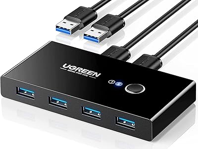 Selective sharing adapter 2 PC Ugreen 4 USB 3.0 ports for mice, keyboard, scanner, printer and PC with 1 switching button and 2 USB type-A to Ugreen type-A... DIAYTAR NIGERIA: Where shopping is easy, prices are low, and delivery is just days away.