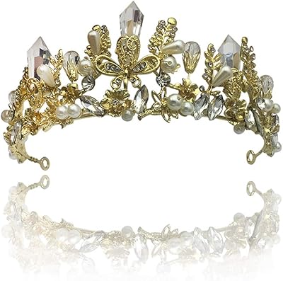 Earofcorn Fashion Perfect Wedding Queen Golden Crown Great Crystal Pearls Flowers In La Challene Jewelry for Women.. Experience satisfaction guaranteed with DIAYTAR NIGERIA's comprehensive platform and quick delivery.
