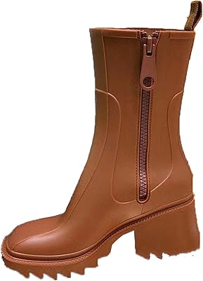 Gentre Menrainboots rain boots square for women, thick heel, thick sole, mid-mollet, zipper boots, rubber boots for ladies (size: 38).. Shop the smart way with DIAYTAR Nigeria — fast delivery, affordable everything.