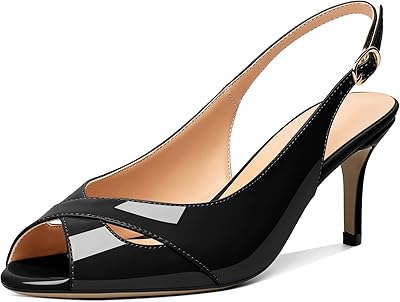 High heeled pumps and open end for women, varnished leather, sexy, with adjustable strap, loop, solid dressed shoes, 2.5 inches, black, 10.. From office supplies to fashion — DIAYTAR Nigeria brings it fast.
