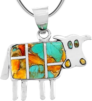 Turquoise cow pendant necklace and precious Sterling 925 silver stones.. Your shopping needs fulfilled through DIAYTAR NIGERIA's extensive selection and nationwide delivery.