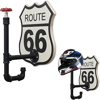 Retro motorcycle helmet support - Outdoor wall support Route 66, suitable for motorcycle helmets, as well as a variety of helmets and jackets - black.. Shop with ease at DIAYTAR NIGERIA and enjoy our extensive product range delivered at affordable rates.