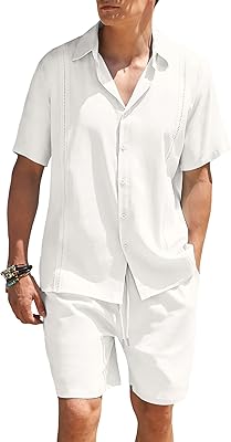 Set of Guayabera beach clothes for men made up of a shirt and two -room shorts buttoned on the front.. DIAYTAR NIGERIA brings the market to your fingertips with affordable prices and prompt delivery service.