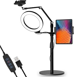 Office selfie support 3 in 1 fuzone adjustable in height/angle, 8 -inch LED light ring, compatible with 3.5 to 13 inch tablet and mobile phone, suitable for YouTube/Tik Tok/Recording/Streaming/Streaming.. Shop with purpose at DIAYTAR NIGERIA, where your money goes further and delivery is always prompt.