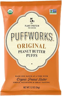 PuffWorks Original Organic Peanut Butter Puffs, 1,2 ounce (package of 6), protein snack based on plants, gluten -free and rice, vegan, kosher.. A world of products at your fingertips — thanks to DIAYTAR Nigeria.