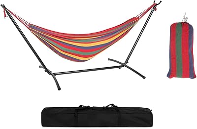 Double beach hammock with adjustable height with small steel support and transport bag, capacity of 200 kg for garden, terrace, outdoor campsite (matching red).. Shop confidently with Nigeria's most trusted e-commerce platform, offering swift and affordable delivery.