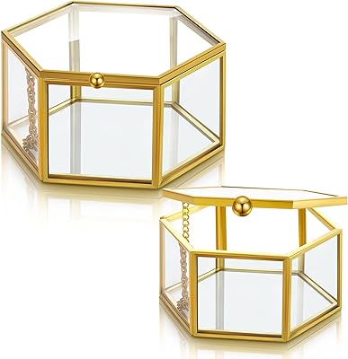 Kining Bijoux Box In Ancient Glass 2 Pieces Size 3 "and 4.5" Gold hexagonal jewelry display with gold color mirror.. From phone accessories to home decor — DIAYTAR Nigeria ships it fast.