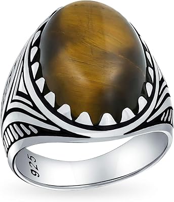 Ring with claws in precious oval stone in brown tiger eye for men, in oxidized massive 925 silver, handmade in Türkiye.. Your trusted marketplace, DIAYTAR NIGERIA offers extensive variety with delivery within 8 days.