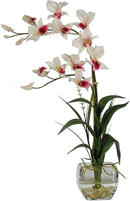 Natural dendrobium approximately 1135-Wh with glass vase, floral arrangement in silk, white, 17.1 cm x 17.1 cm x 57.1 cm.. DIAYTAR NIGERIA: Bridging the gap between consumers and quality products with affordable nationwide shipping.