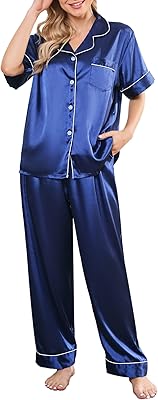 Aeck set pajamas in silk satin for women and men, short sleeves, classic night clothes, relaxing buttoned clothes with long pants, S-XXL.. DIAYTAR NIGERIA bridges the gap between desire and affordability with nationwide delivery in under 8 days.