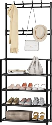 Udear coat and shoes at 4 levels, storage organizer for entry bench with 8 hooks for living room, bedroom, office, black.. DIAYTAR NIGERIA: Where shopping is easy, prices are low, and delivery is just days away.