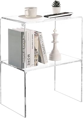 Decorative side table in transparent acrylic with modern design/presentation table for interior decoration with 2 shelves - 10 mm.. DIAYTAR NIGERIA brings the nation's largest product catalog to your doorstep at prices you'll appreciate.