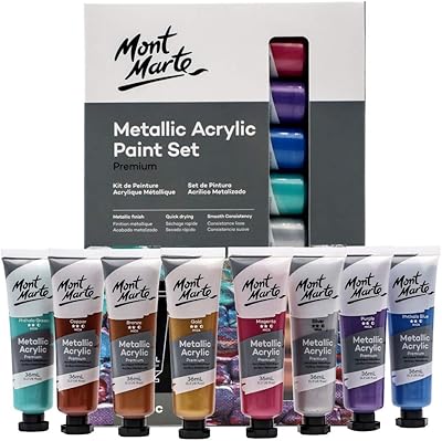 Set of metallic acrylic paint Monte Marte 8 Pieces x 36 ml, subtle colors with a smooth consistency and an opaque metal finish.. DIAYTAR NIGERIA brings the marketplace home to you with affordable prices and delivery in 5-8 days.