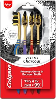 Manual toothbrush with charcoal with flexible hair zigzag for adults - 4 rooms, elimination of interdental germs, flexible tongue cleaner, antibacterial hair.. DIAYTAR NIGERIA brings satisfaction with every purchase through affordable prices and prompt shipping.